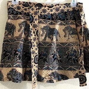 New Grey Tan Multicolor Elephant Camel Animal Print India 100% cotton wrap SKIRT